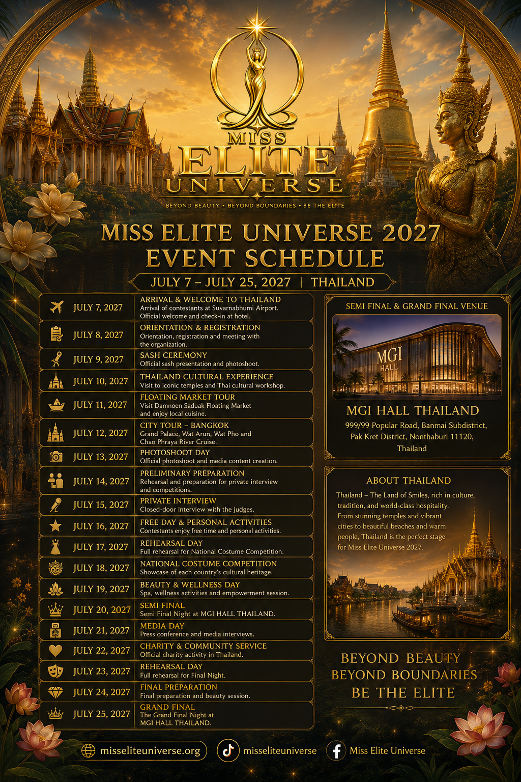 Miss Elite Universe 2027 Official Schedule
